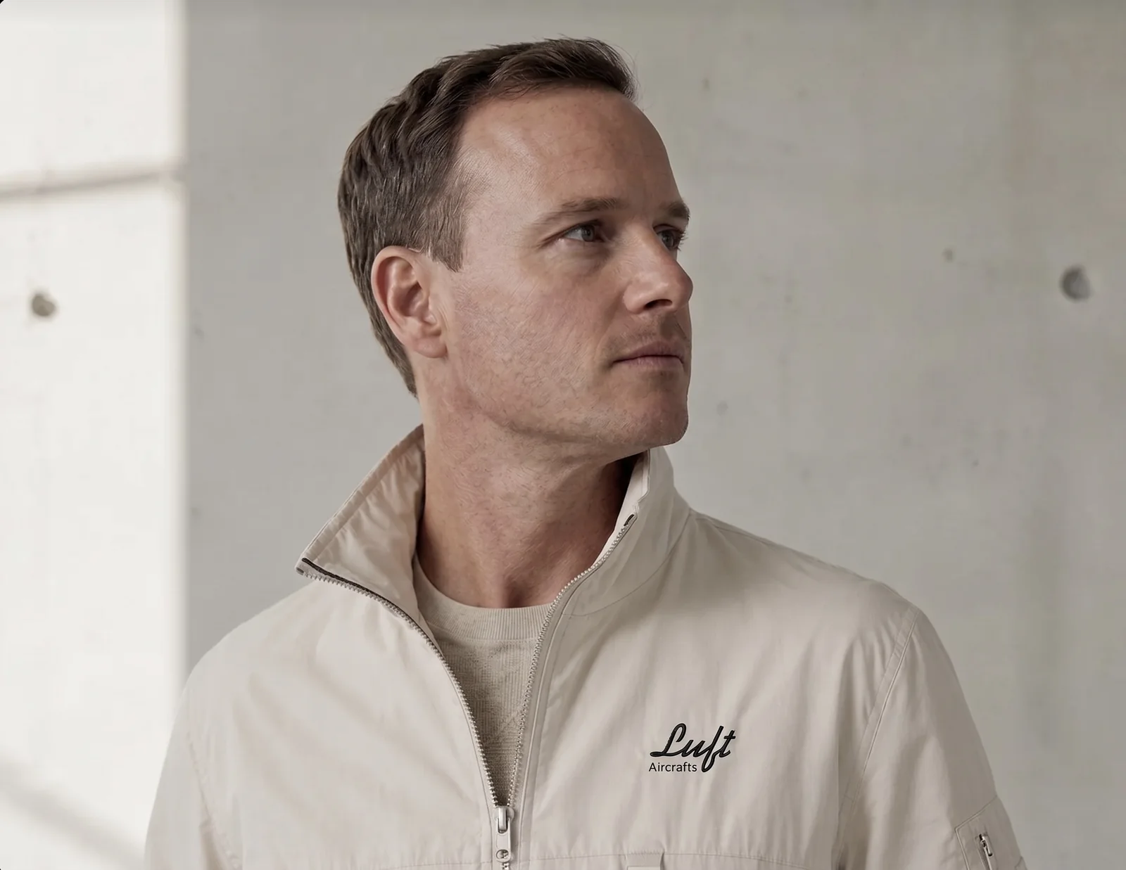 A member of the Luft team in a branded jacket