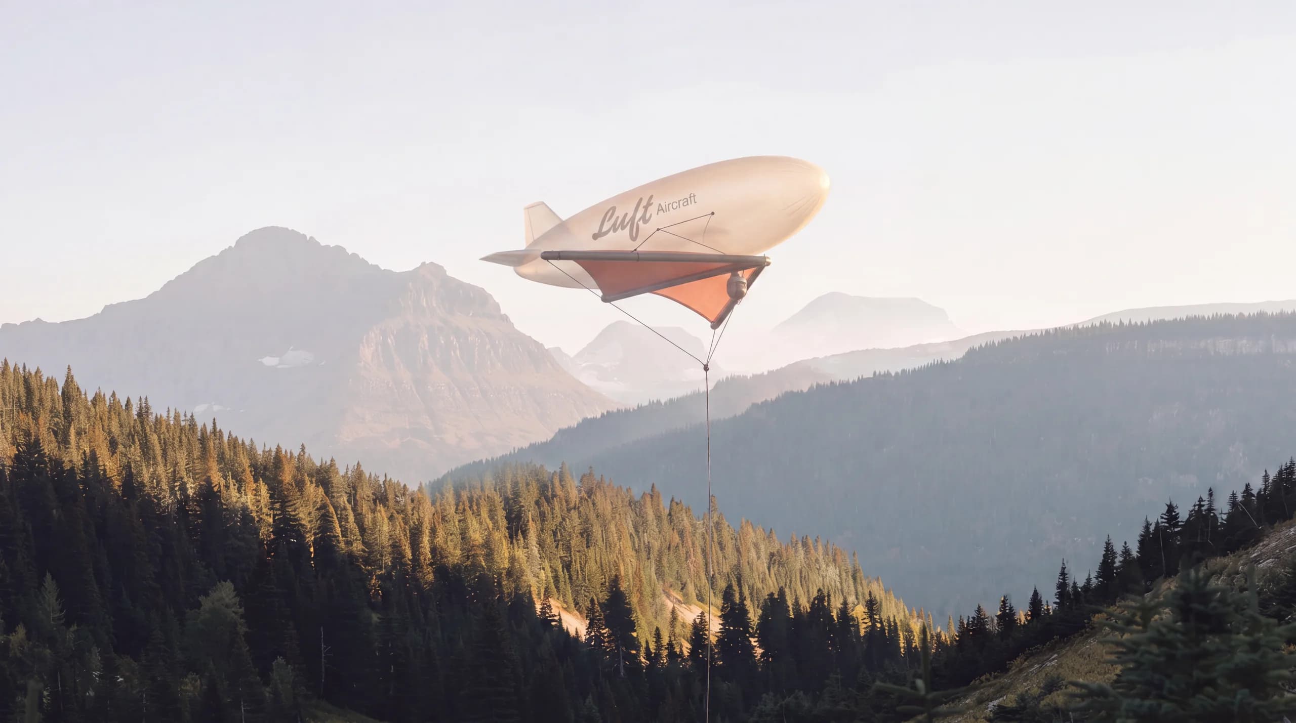 A Luft airship holding station above a mountain ridge at dawn